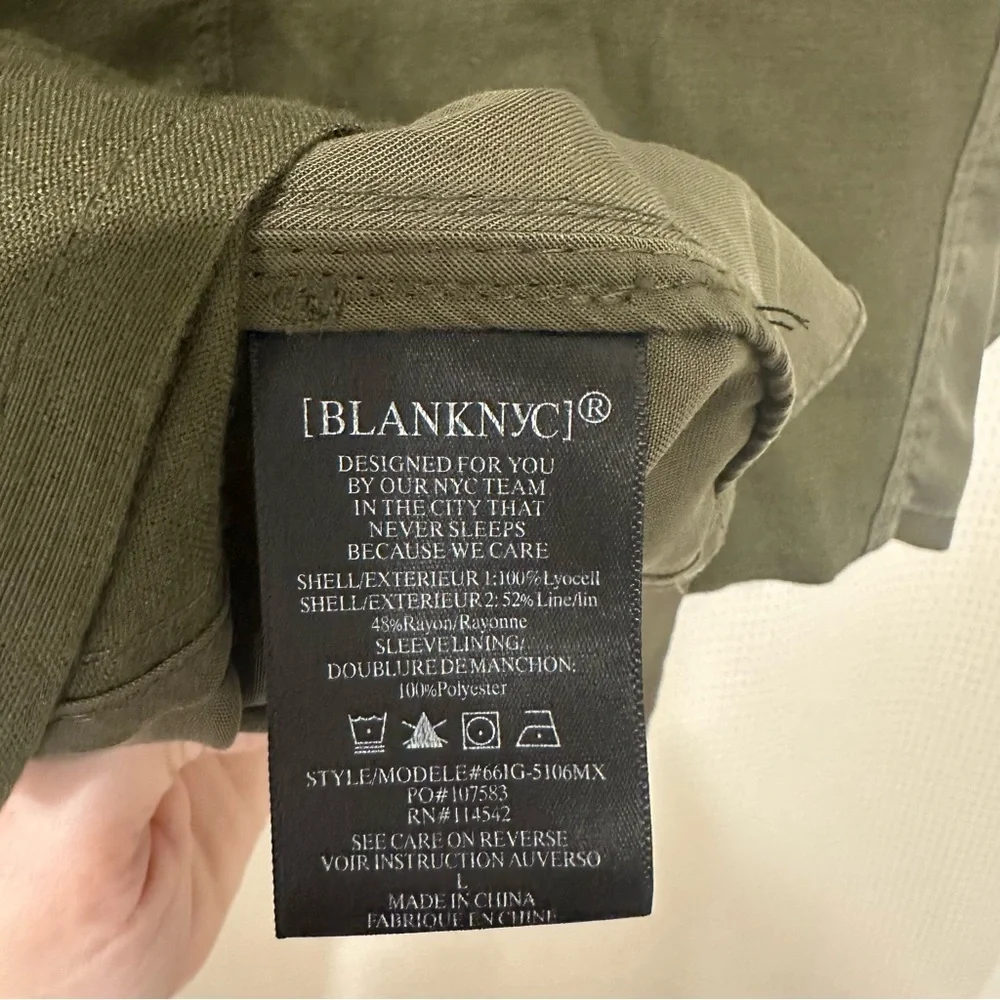 BLANKNYC Olive Green Draped Front Jacket L Waterfall‎ Asymmetrical Hem